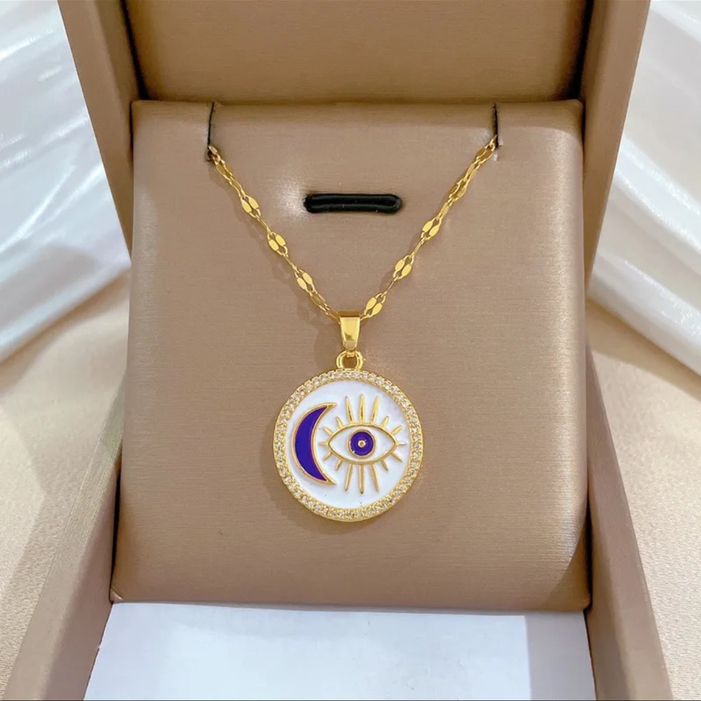 Gold and Purple Eye Pendant Necklace